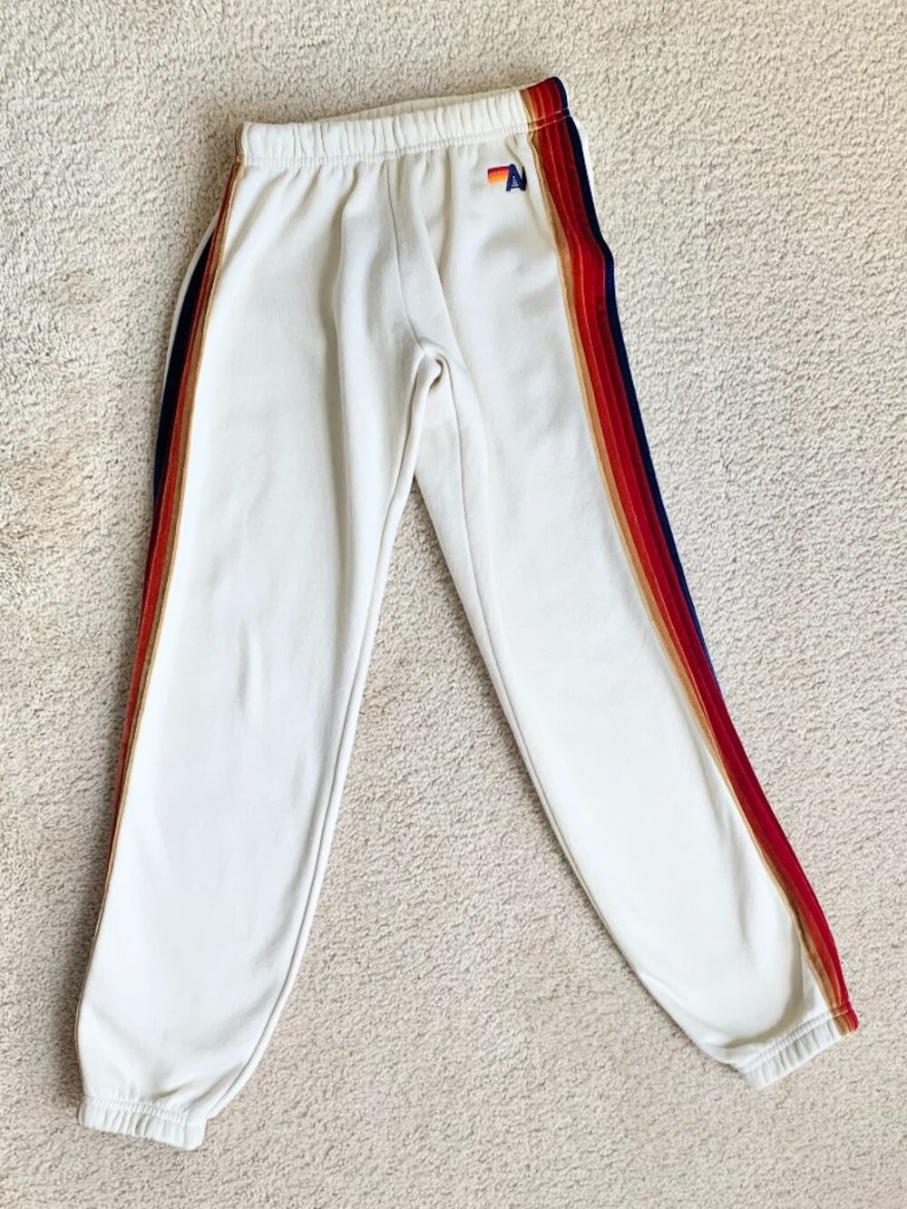EUC Aviator Nation Classic Velvet Rainbow Stripe Sweatpants, Vintage White, XS